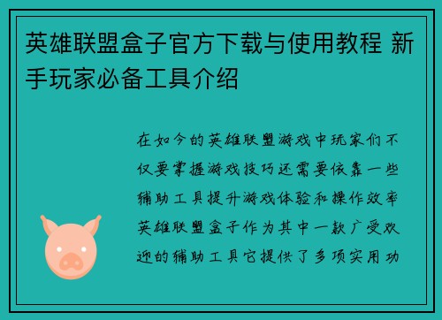 英雄联盟盒子官方下载与使用教程 新手玩家必备工具介绍