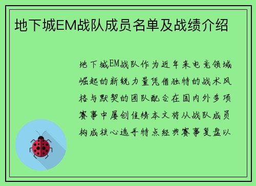 地下城EM战队成员名单及战绩介绍